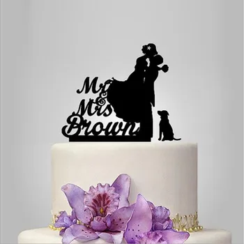 

2017 Real Rushed Personalized Acrylic Mr &Mrs With 1 Dog Wedding Cake Topper/wedding Stand/wedding Decoration /Custom Topper