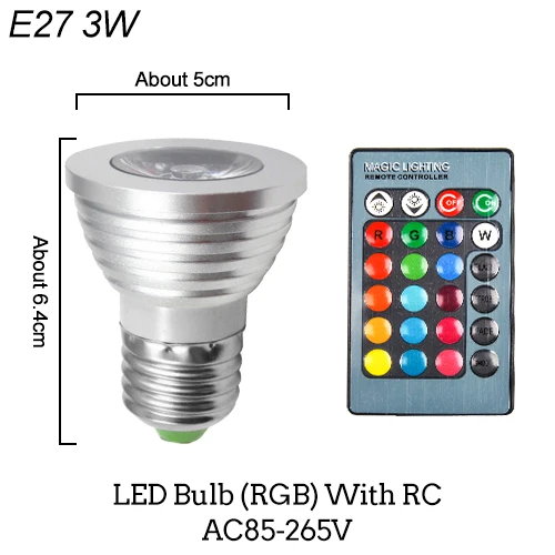 E27 E14 RGB светодиодный лампы дистанционного Управление лампа Цвет Magic Точечный светильник для бар 3W 5W 10W светодиоидная лампа с регулируемой яркостью 24key светодиодный Ночной светильник 110V 220V - Испускаемый цвет: E27 3W With RC