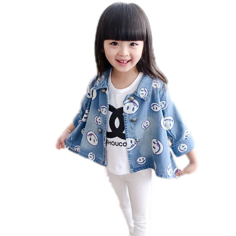 Girls outwear Smile Printed Cloak Children jeans jacket for girls denim jacket baby girls jeans coat outwear kids flower jackets