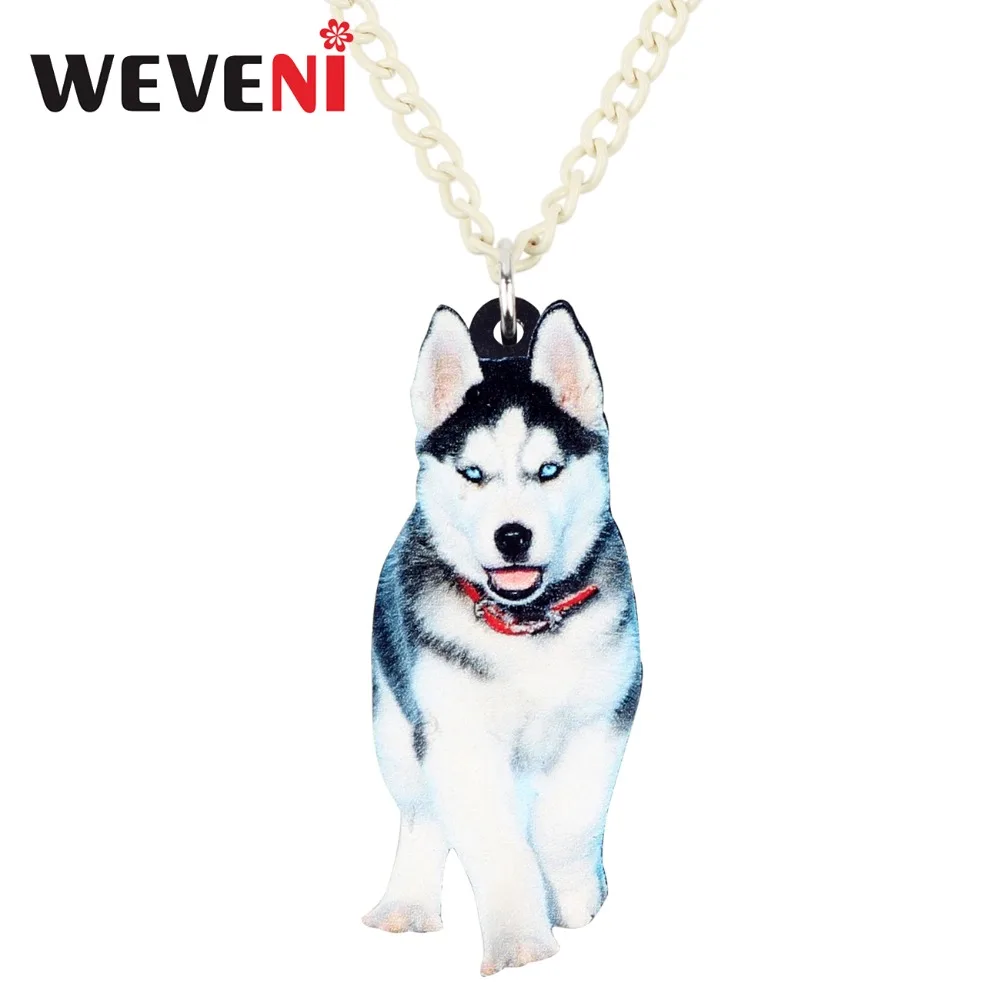 Weveni Acrylic Trendy Siberian Husky Dog Necklace Pendant Chain Choker Anime Animal Jewelry For Women Girl Hot Wholesale Gift Pendant Necklaces Aliexpress