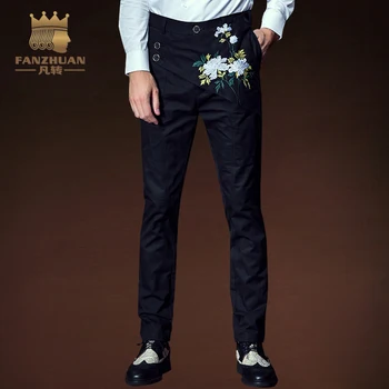 

FANZHUAN Featured Brands Clothing Men Casual Pants Gothic Pants Men's embroidered pants Mens Pants Slim Fit Irregular Trousers