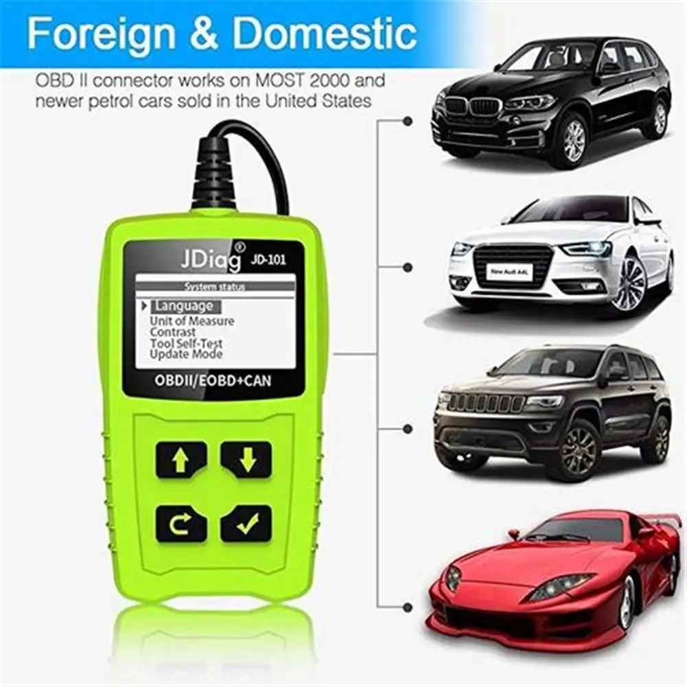 Для JD101 OBDII EOBD(система бортовой диагностики, AL519 диагностическое устройство считыватель кода для бортовой диагностики автомобиля считыватель кодов ошибок работает на всех автомобилей