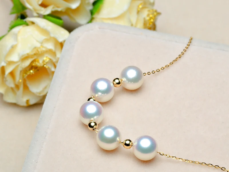 Sinya Cute 18k gold beads Natural Round Pearls necklace for ladies women mom girls gift with 45cm au750 gold chains best gift (7)