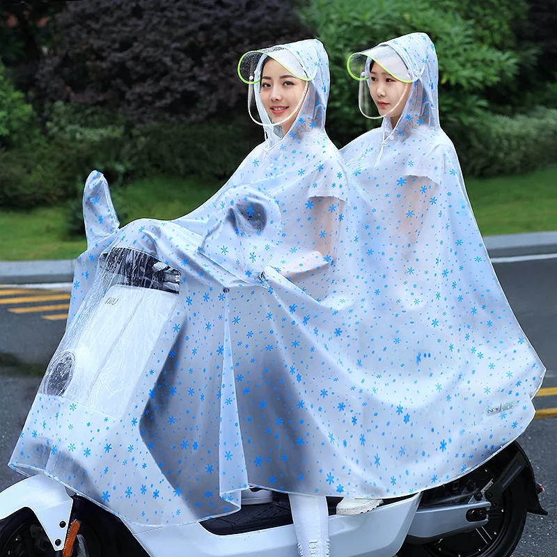9.Single double rain poncho raincoat Transparent waterproof rain gear electric bicycle battery car motorcycle ladies poncho adult battery car rain poncho FashionableDouble-Snow blue