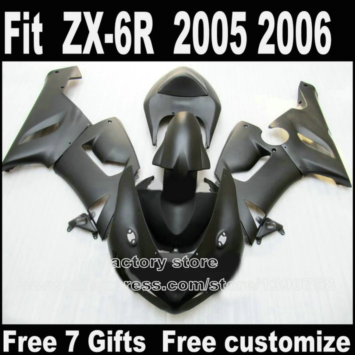Полный комплект обтекателя Для Kawasaki ZX6R 2005 2006 матовые черные пластиковые
