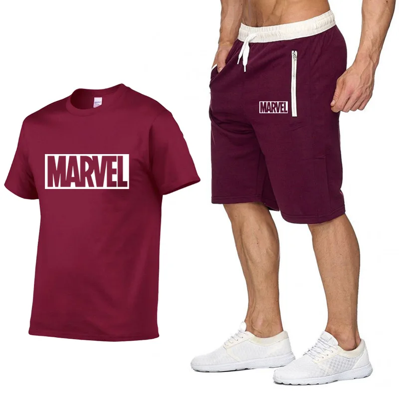 

2019 cotton T Shirts+Shorts men sets Brand clothing Two pieces tracksuit Fashion Casual Tshirts Workout Fitness Sets S-XXL