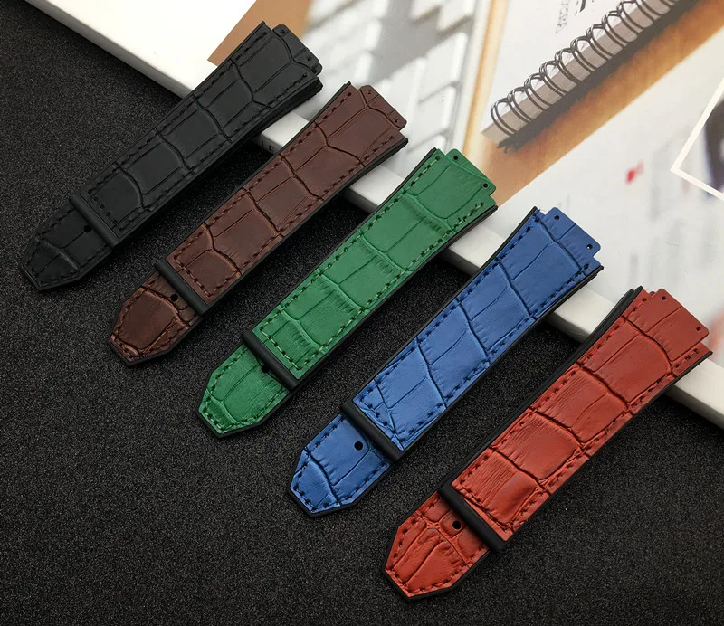

Brand quality real cow leather For Hublot strap for Big Bang belt Men Watchband 25*17mm watch band logo on stainless buckle tool