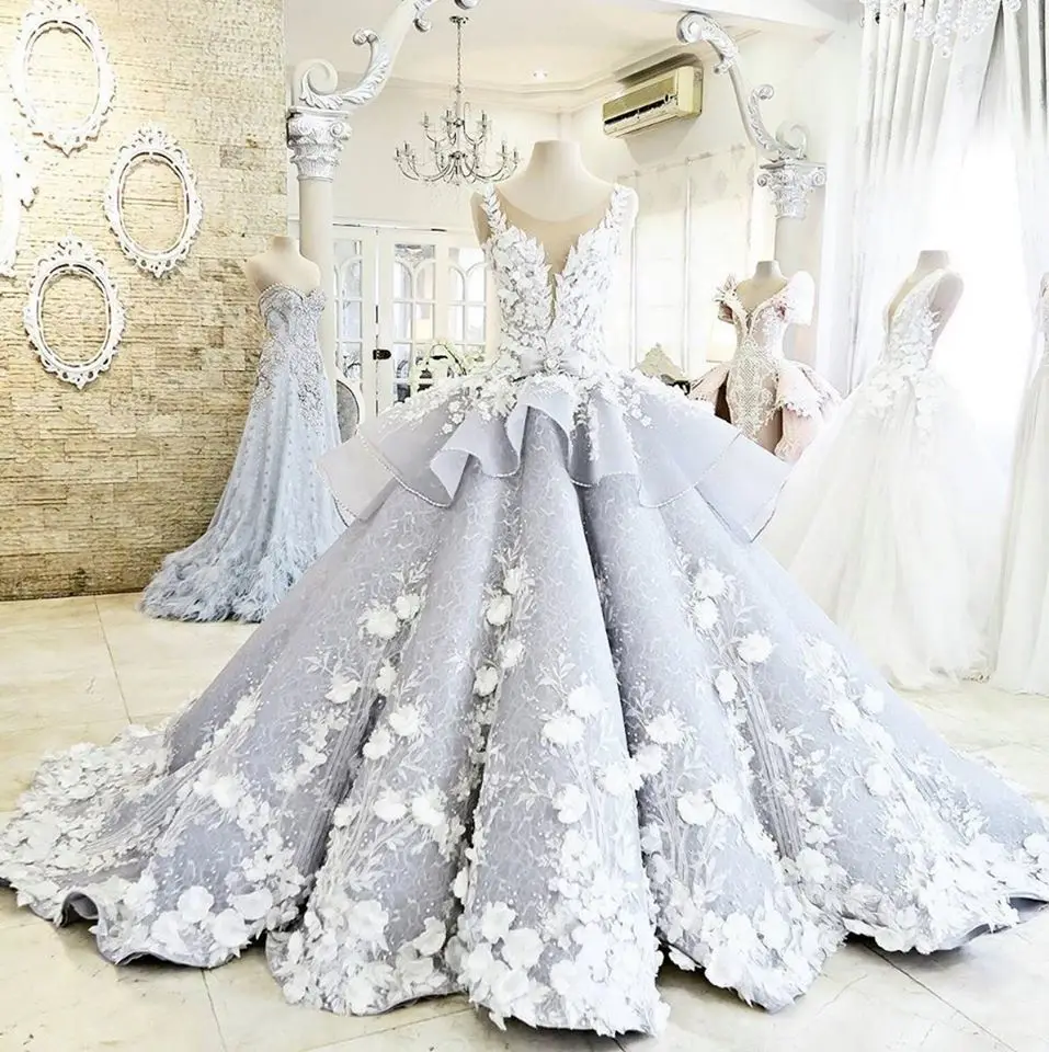 Сказочные свадебные платья принцессы с цветами Роскошные красочные свадебные платья Robe De Mariage См. Хотя бисером свадебное платье W201715