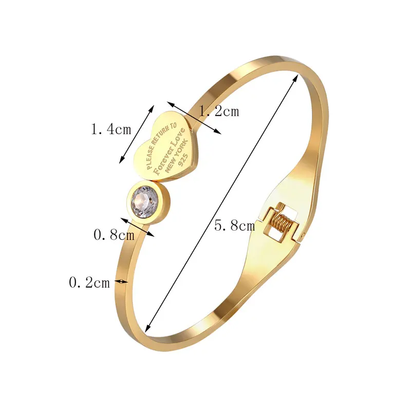 Bangle Bracelet Crystal Bracelets Open Spring Bangle Crystal And Engraving Forever Love Heart Brand Titanium Steel Women Gift