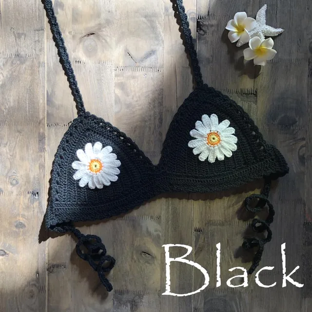 9 Color 2019 Sexy Bikini Top Women's Halter Neck Crop Top V Knit Crochet Cami Summer Fashion Bikini Lace Crochet Hollow Out Bra black
