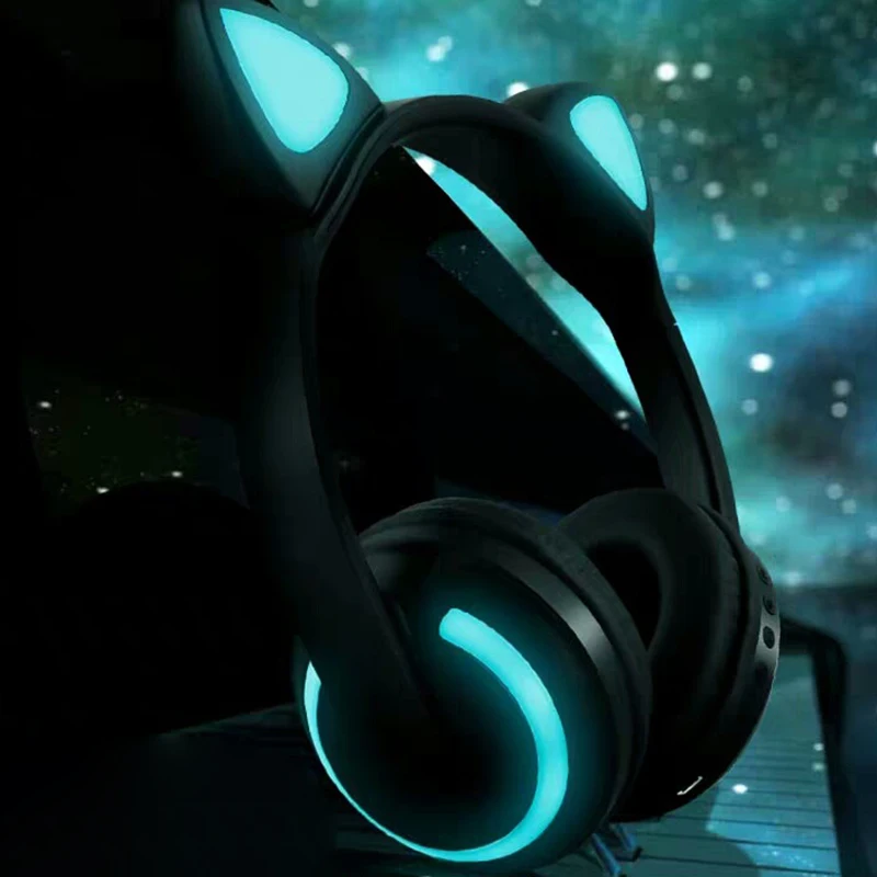 

Bluetooth Stereo Cat Ear Headphones Flashing Glowing cat ear headphones Gaming Headset Earphone 7 Colors LED light