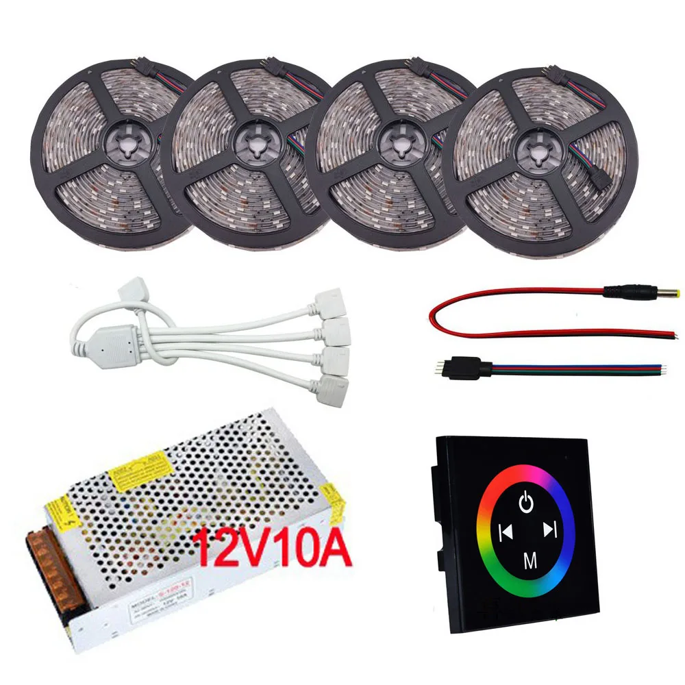 #Best 5M 20M 5050 SMD DC12V 30led m Led Flexible Light RGB Led Strip Set +DC12V 24V 3 channel Touch RGB led Controller+ Power Adapter
