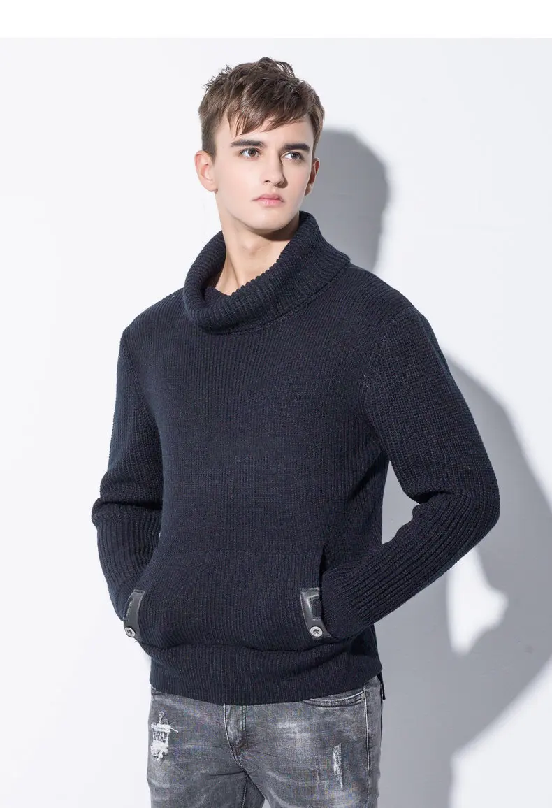 Men Pullover Sweaters Warm Thick knitted Sweater Men Autumn Winter Male Pullover Jumper Brand Clothing Black Dark Gray Muls 2017-14