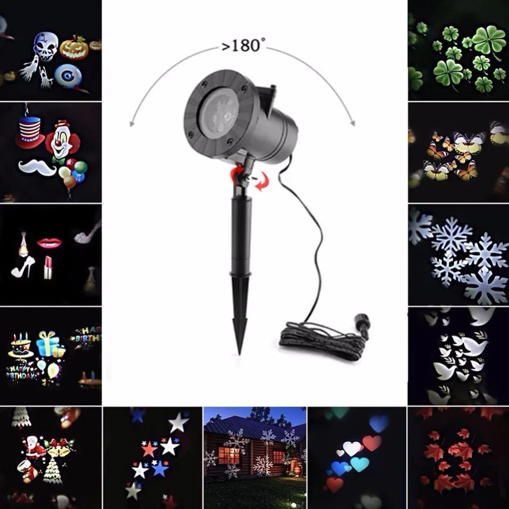 

12 Patterns Garden Laser Lights Christmas Snowflake Projector LED Outdoor Waterproof Disco Stage Party Home Indoor Decoration