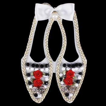 

10pair Craft Beaded Sequin Embroidered Shoes Design Patches Bow-knot Applique Sew on Patches Clothes Bags DIY Decorated TH505