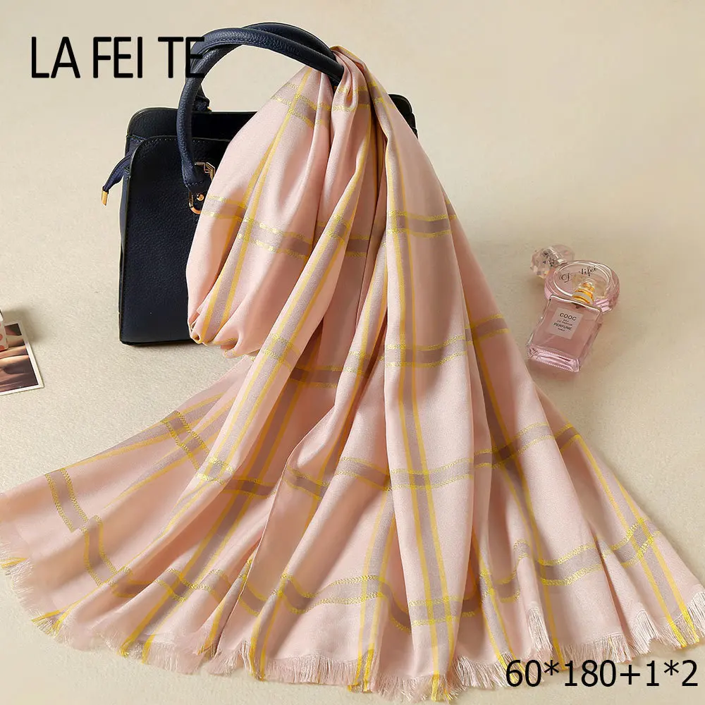 Twill Silk Scarf Women Hijab 2018 Summer Shawl Stole Foulard Femme font b Tartan b font