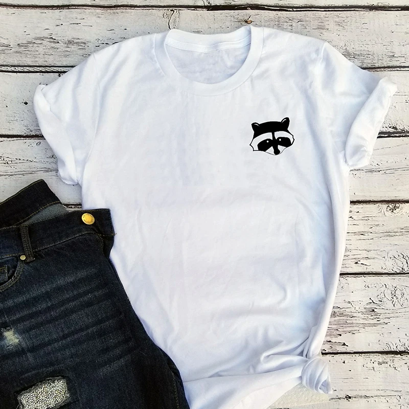 

New Raccoon Shirt Print Fashion Tops Animal Cute Girl Shirts Summer Tops Women T-shirt Casual Plus Size Vintage