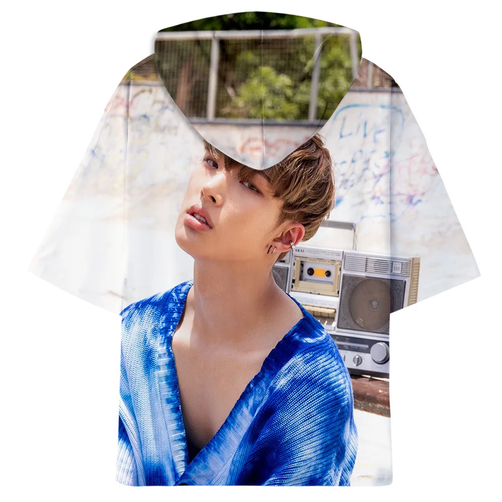 Корейская Мода KPOP ATEEZ альбом 3D печать короткий рукав с капюшоном футболка Женская Мужская Harajuku Повседневная Свободная хип хоп футболка летние топы