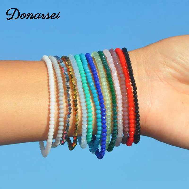 

Donarsei Fashion Colorful Crystal Bracelet For Women Elastic Multilayer Handmade Strand Beaded Bracelet Bangle Drop Shipping