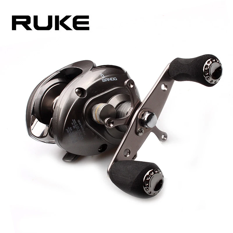Online Carrete de pesca Ruke relación de engranajes de fundición 5,1 1 carrete de aluminio rodamiento de freno magnético 5 + 1 perilla EVA 218g arrastre máximo 4,5 KG