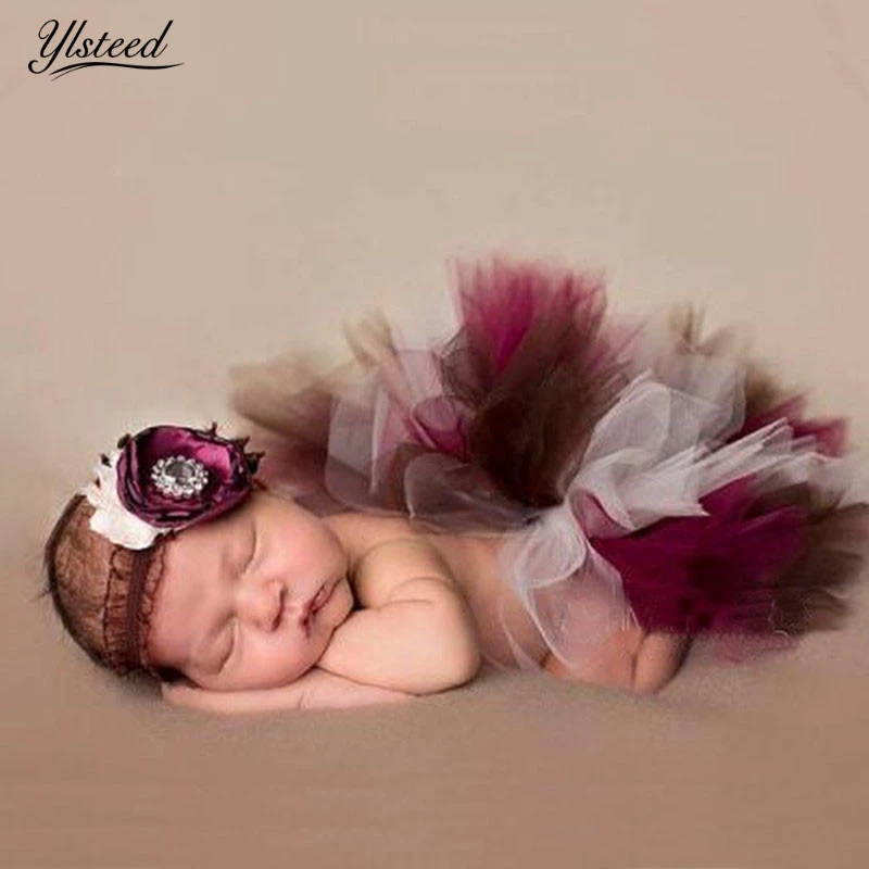 Infant Newborn Baby Girl Mesh Tutu Rainbow Skirt+Headband Photography Prop Photo