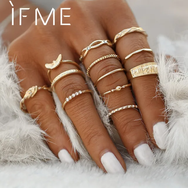 IF ME 12pcs/Lot Eagle Crystal Gold Color Ring Set For Engagement Women Jewelry Midi Finger Rings Party For Girls Anillos Gifts