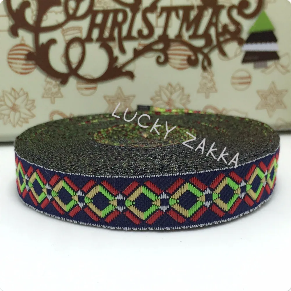 

18yard/sets 5/8" 15mm 100% polyester Woven Jacquard ribbon red huang green square 3D Geometric series lace MZ15072014