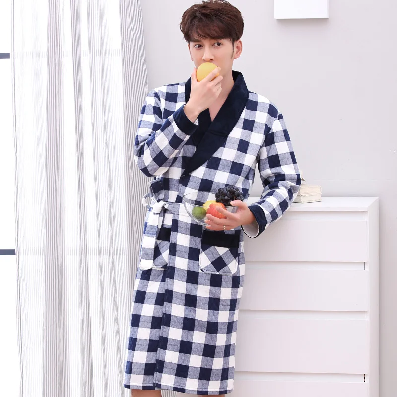 J & Q Новый халат мужской с хлопковой подкладкой мужское кимоно в клетку Yukata