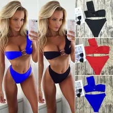 С открытыми плечами, женский сексуальный комплект бикини, пуш-ап бюстгальтер, купальник, Одноцветный купальник, бандаж, женский купальник, высокая талия, пляжная одежда, новинка