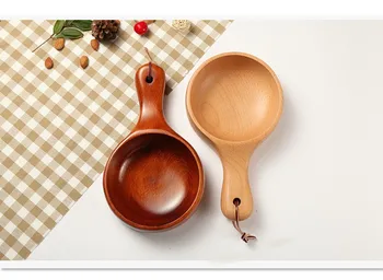 

1PC Japanese Big Wooden Handle Bowl Fried Rice Salad Bowl with Handle Tableware Dinnerware Accessories LC 004