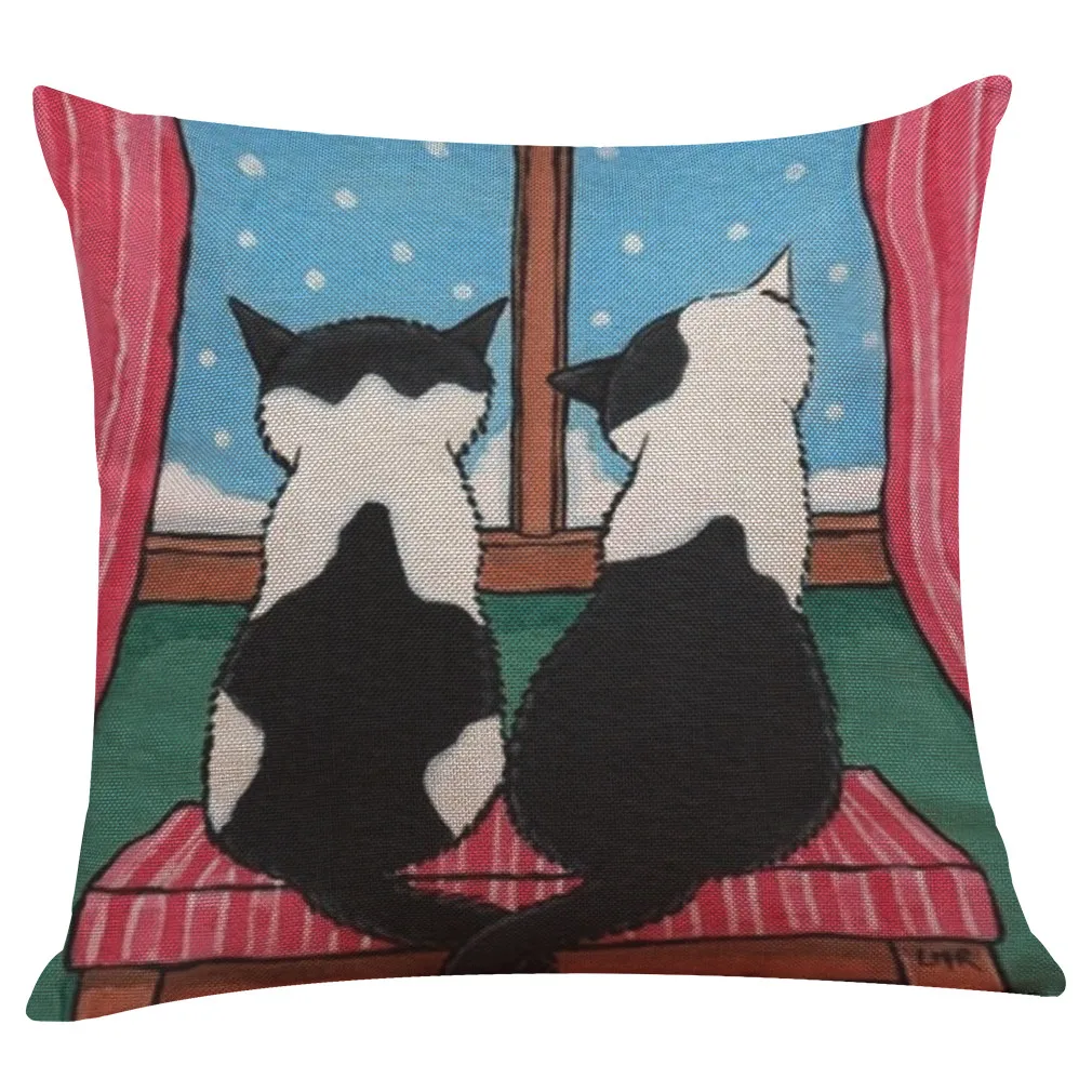 

2018 Cute Cartoon Pattern Anime Pillowcase Cat Pillow Case Married Couples Kitten Cushions Cover Outdoor Chair Cushion 18Oct
