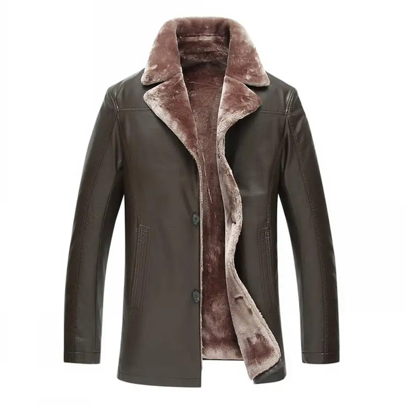 

2018 winter Cashmere Men Brand PU Leather Jacket Coat Mens Faux Fur Trend Slim Fit Youth Motorcycle Jackets for Male Warm Coats