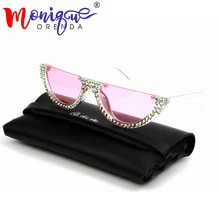 small cat eye sunglasses women Pink Clear Lens vintage Transparent Gradient Rhinestone sun glasses Female Shades