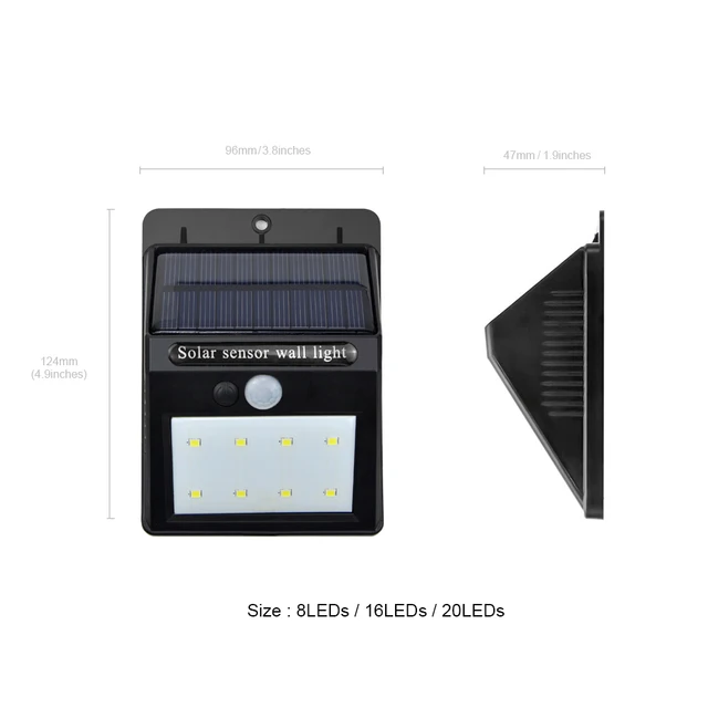 LED Solar Power PIR Motion Sensor Wall Light 20 LED Outdoor Waterproof Energy Saving Street Yard Path Home Garden Security Lamp