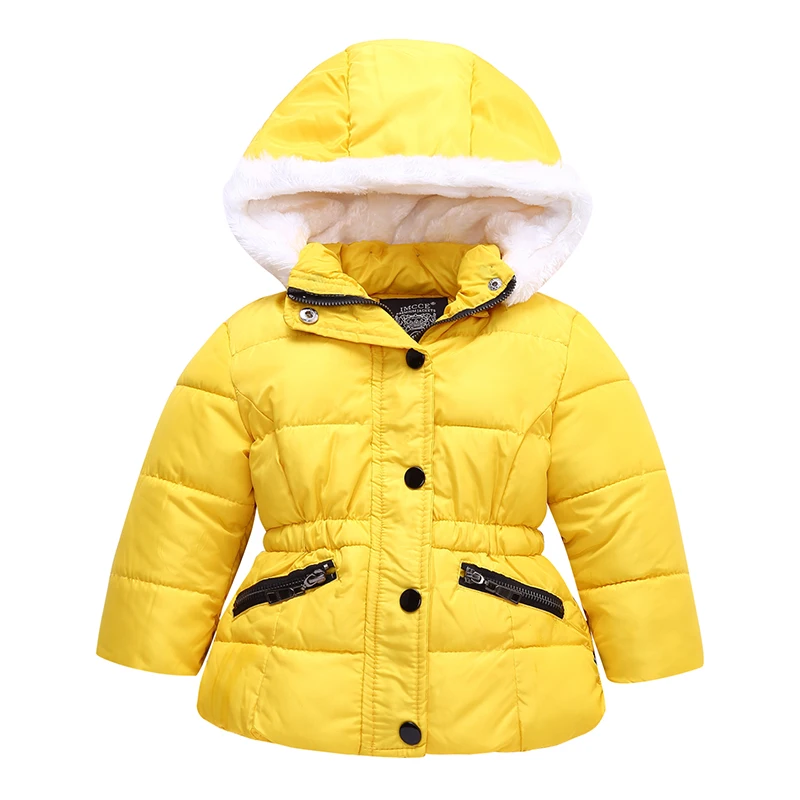 Baby Girls Winter Coat 2018 Yellow color Cotton fill Kids