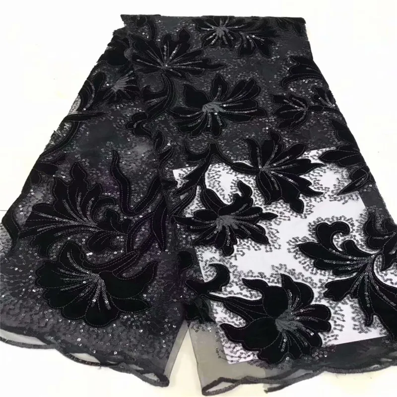 

2019 New African Velvet Lace Fabric High Quality Lace With Sequin French Lace Fabric For Nigerian Wedding Dress