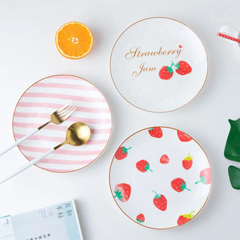 

Cute Dishes Home ins Nets Strawberry Pink Plates Personality Creativity Western Style Steak Ceramic Dishes