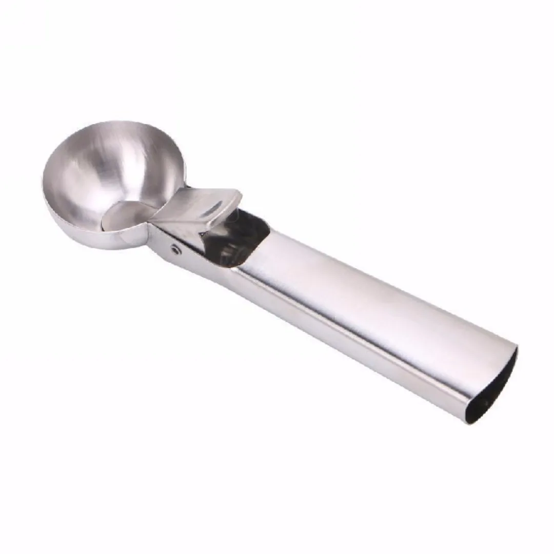 1PC Ice Cream Scoop with Trigger Fruit Spoon Dipper Kitchen Tool Stainless Steel New