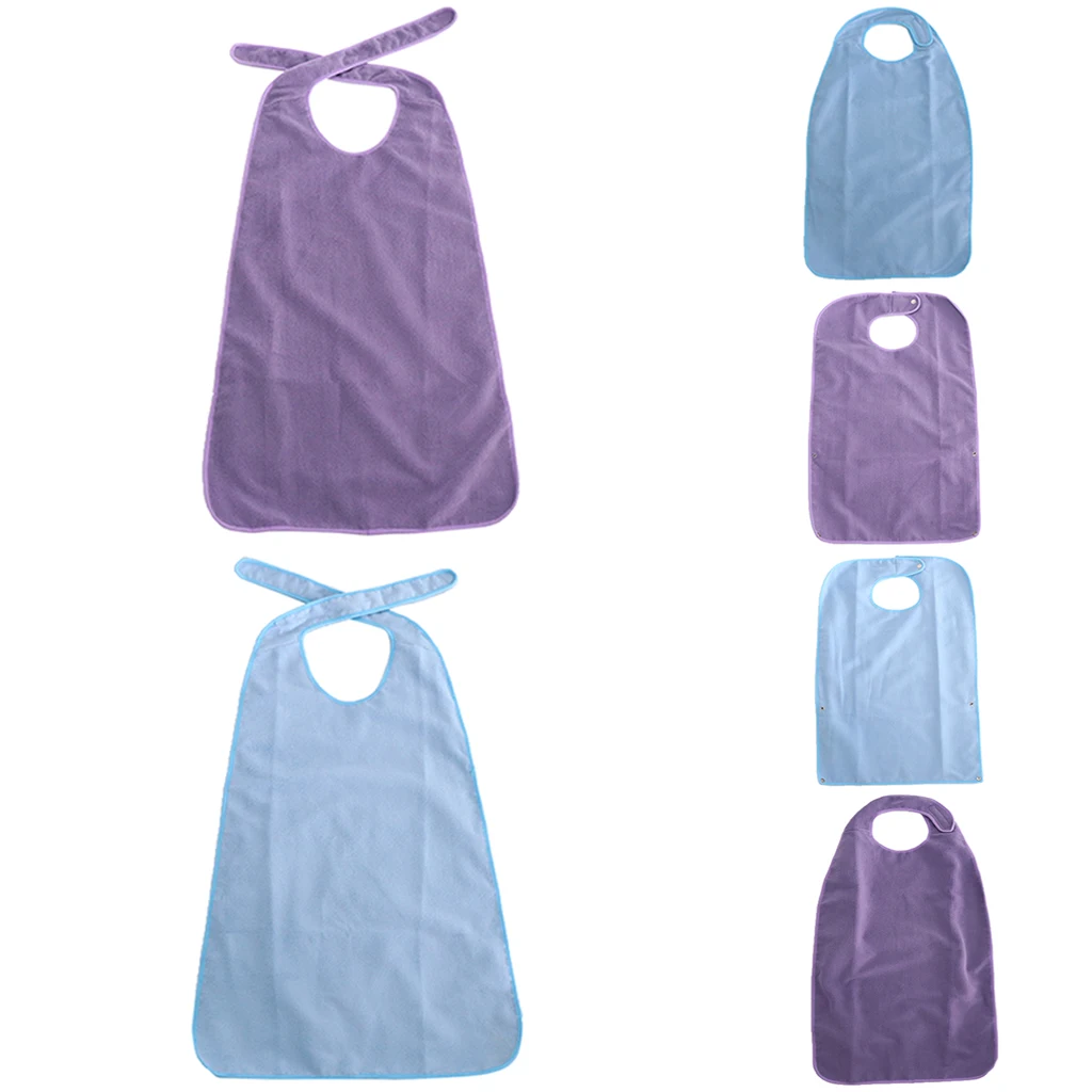 Large Reusable Tie-back Terry Cloth Adult Bib Waterproof Mealtime Spill Clothing Protector 22x 35inch Purple/Blue
