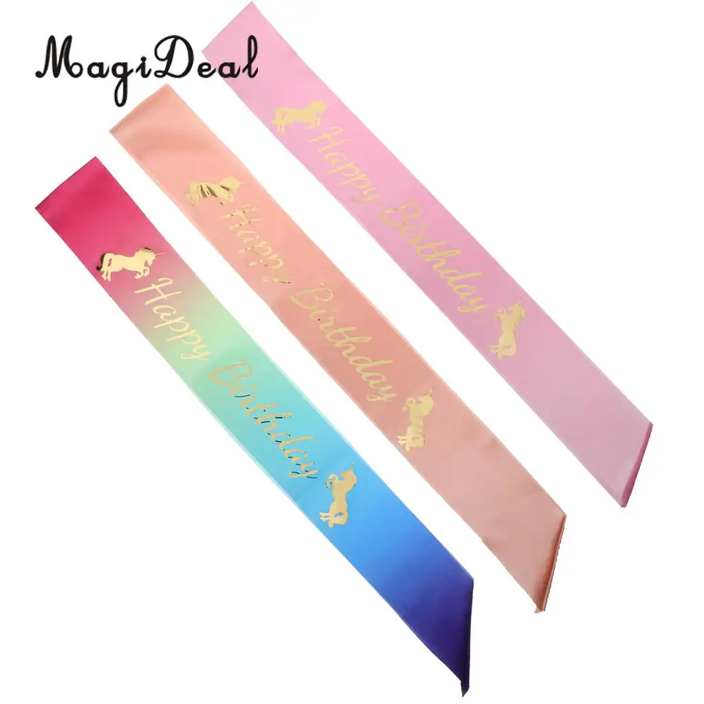 MagiDeal Decorative Magical Unicorn Happy Birthday Satin Sash Kids Birthday Party Fancy Dress Costume Accessories