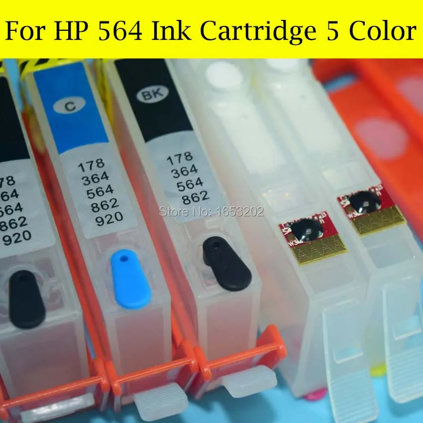 

5 Color/Set 564 XL Refill Ink Cartridge For HP 564 For HP Photosmart C309A C309N C310A C5380 C6375 C6380 Printer With
