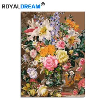 

ROYALDREAM Rose and lily DIY Painting By Numbers Wall Art Picture Acrylic Canvas Painting For Living Room