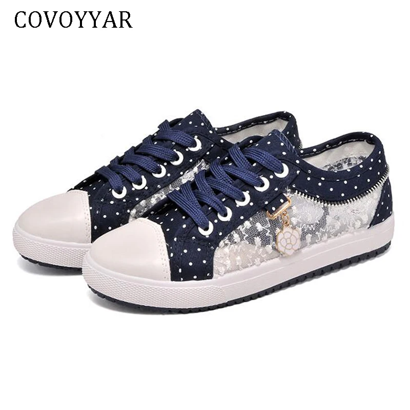

Clearance Sale ! 2019 Breathable Women Canvas Shoes Summer Lace Sneakers Lady Casual Shoes Cute Dot Women Flats WSN154