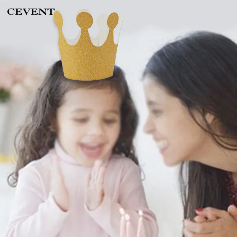 

CEVENT 6Pc/Set Kids Birthday Hat Paper Gold Crown Hat Headgear Birthday Party Decor Baby Shower boy girl Party Supplies Headwear