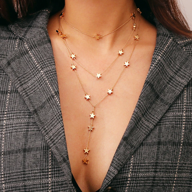 

Fashion Luxury Star Choker Statement Necklace for Women Choker Chunky Necklace Collier Wedding Jewelry Valentine's Day Gift