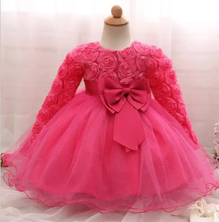 Платье принцессы для маленьких девочек; кружевные вечерние платья с длинными рукавами; одежда для детей; RC00261S - Цвет: bow rose