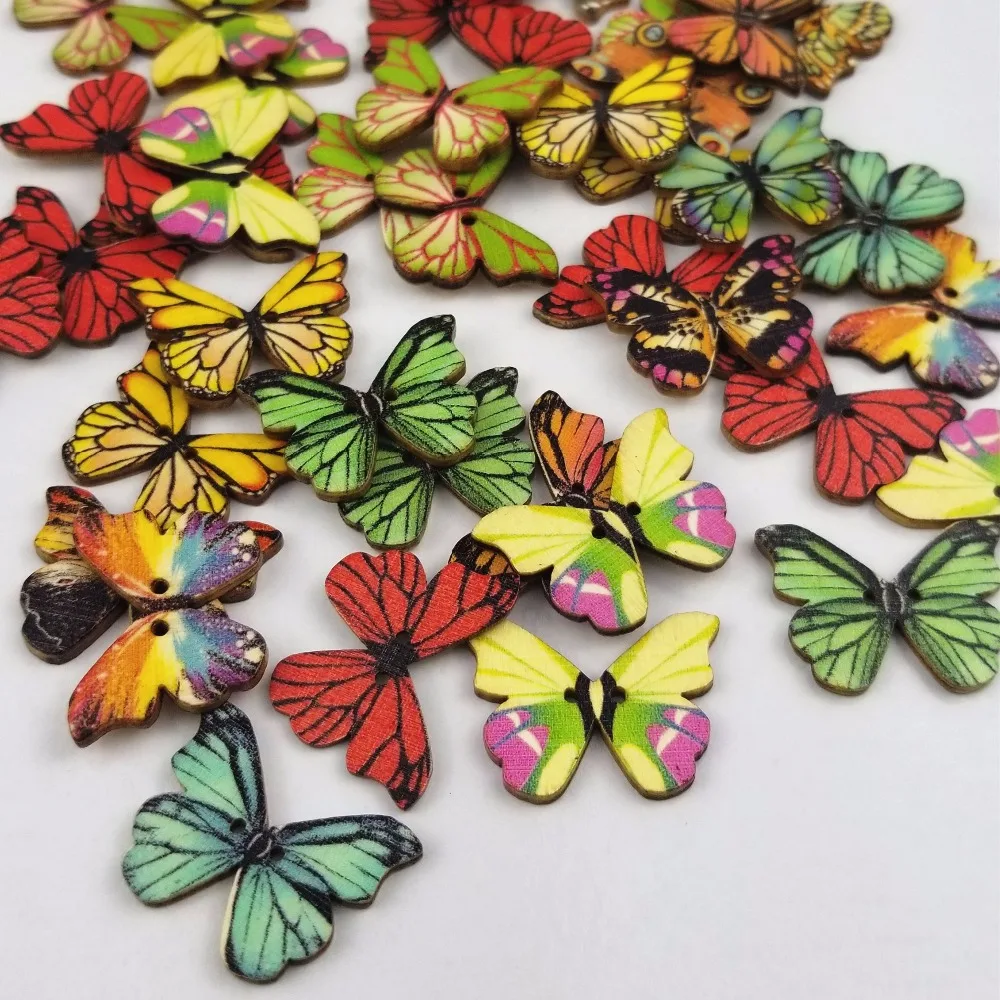 

50pcs/Lot Colroful 2 Holes Mixed Butterfly Wooden Buttons Sewing Scrapbooking DIY