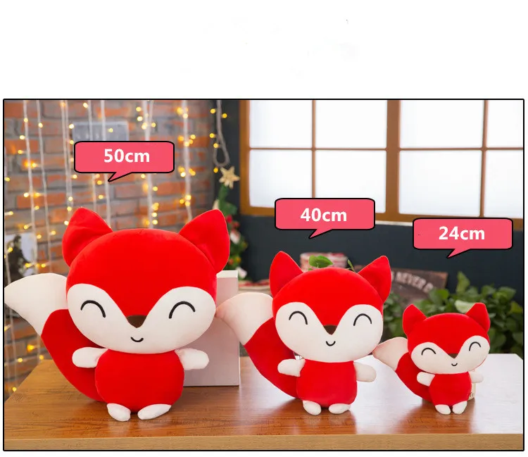 Плюшевые Куклы Kawaii Fox 24 см 3 цвета розовая лиса плюшевая игрушка с большим хвостом