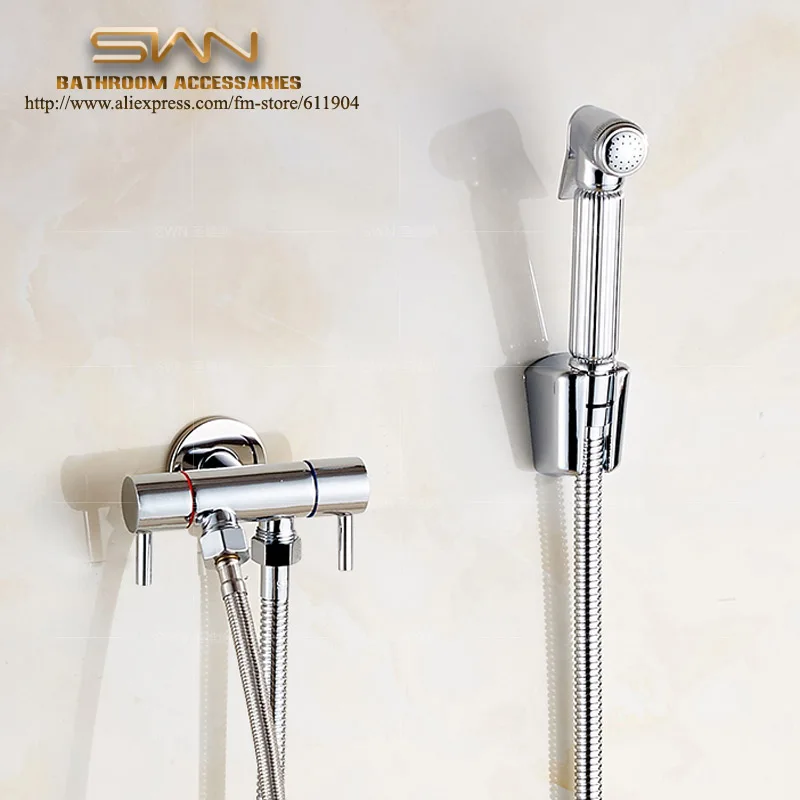 

One Inltet Double Outlet 1/2" Angle Stop Valve 1.5M Hose Shattaf Shower Head Bidet Douche Sprayer Toilet Spray