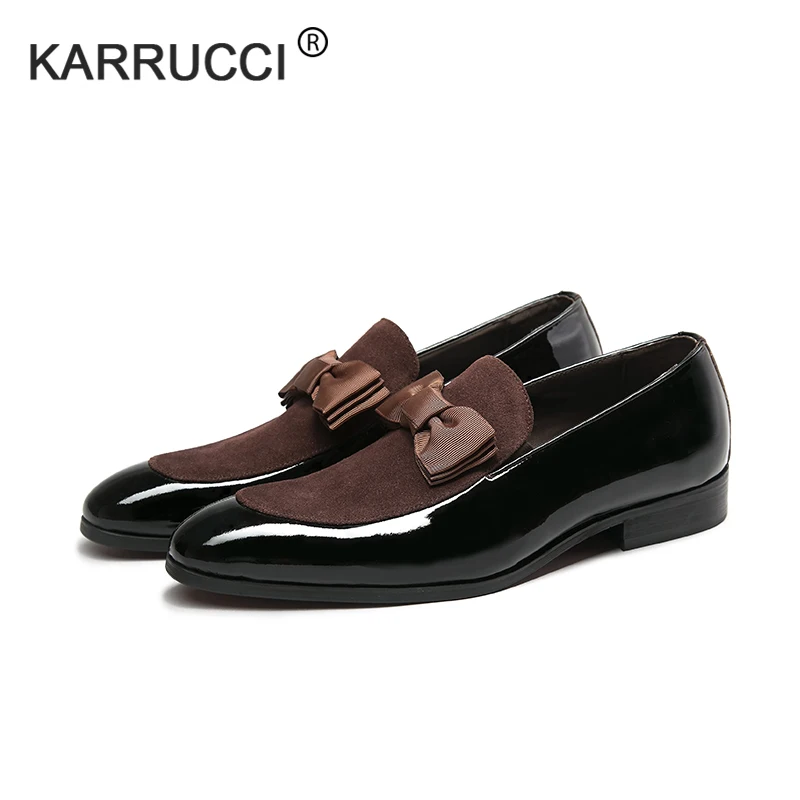 KARRUCCI Handmade Genuine Patent Leather And Nubuck Leather Patchwork With Bow Tie Men Wedding Dress Shoes Men's Banquet Loafers цена KARRUCCI Handmade Genuine Patent Leather And Nubuck Leather Patchwork With Bow Tie Men Wedding Dress Shoes Men's Banquet Loafers цены онлайн